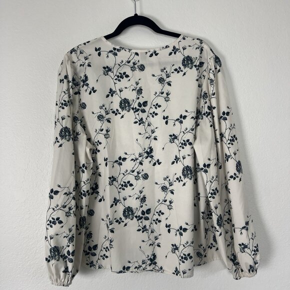 SHEIN White & Grey Floral Rose Womens Plus Size 3X V-Neck Long Sleeve Office - Picture 3 of 12